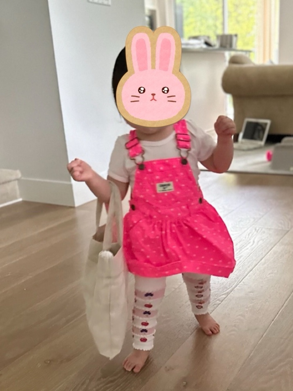 OshKosh B'gosh Bright Pink Overalls Cotton Dress with White Dots /2 Pockets 12M